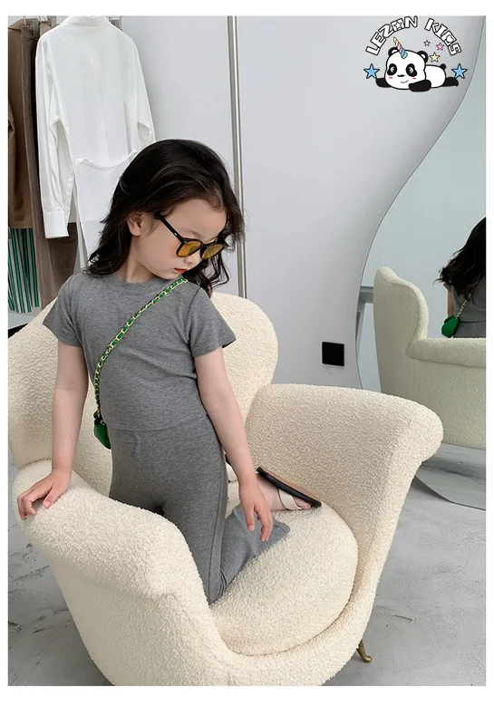 LEZONKIDS - Cotton Comfortable Short Sleeve T-shirt + High Elastic Flared Pants Two-piece Baby Girls Summer Clothing